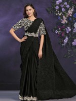 Black Crepe Satin Ready To Wear Saree